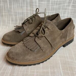 Clarks Womens Size 7.5 Somerset Griffin Mabel Kiltie Oxfords Taupe Suede Shoes
